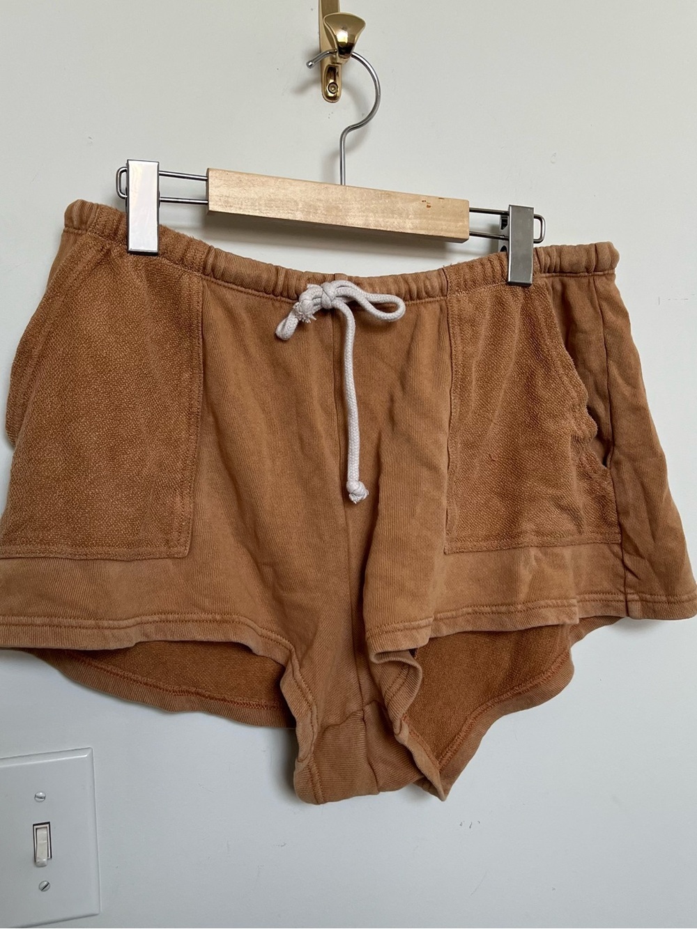Aerie Tan Terry Cloth Lounge Shorts Drawstring Cozy Boho Size L - Picture 3 of 5